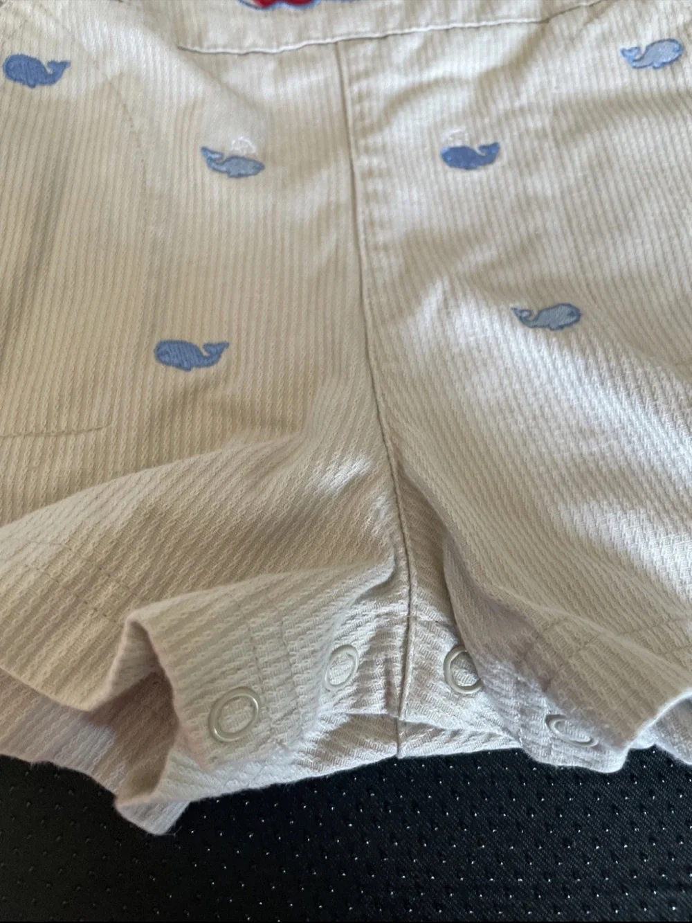 Little Me Beige Corduroy Overalls with Blue Whale and Red Boat